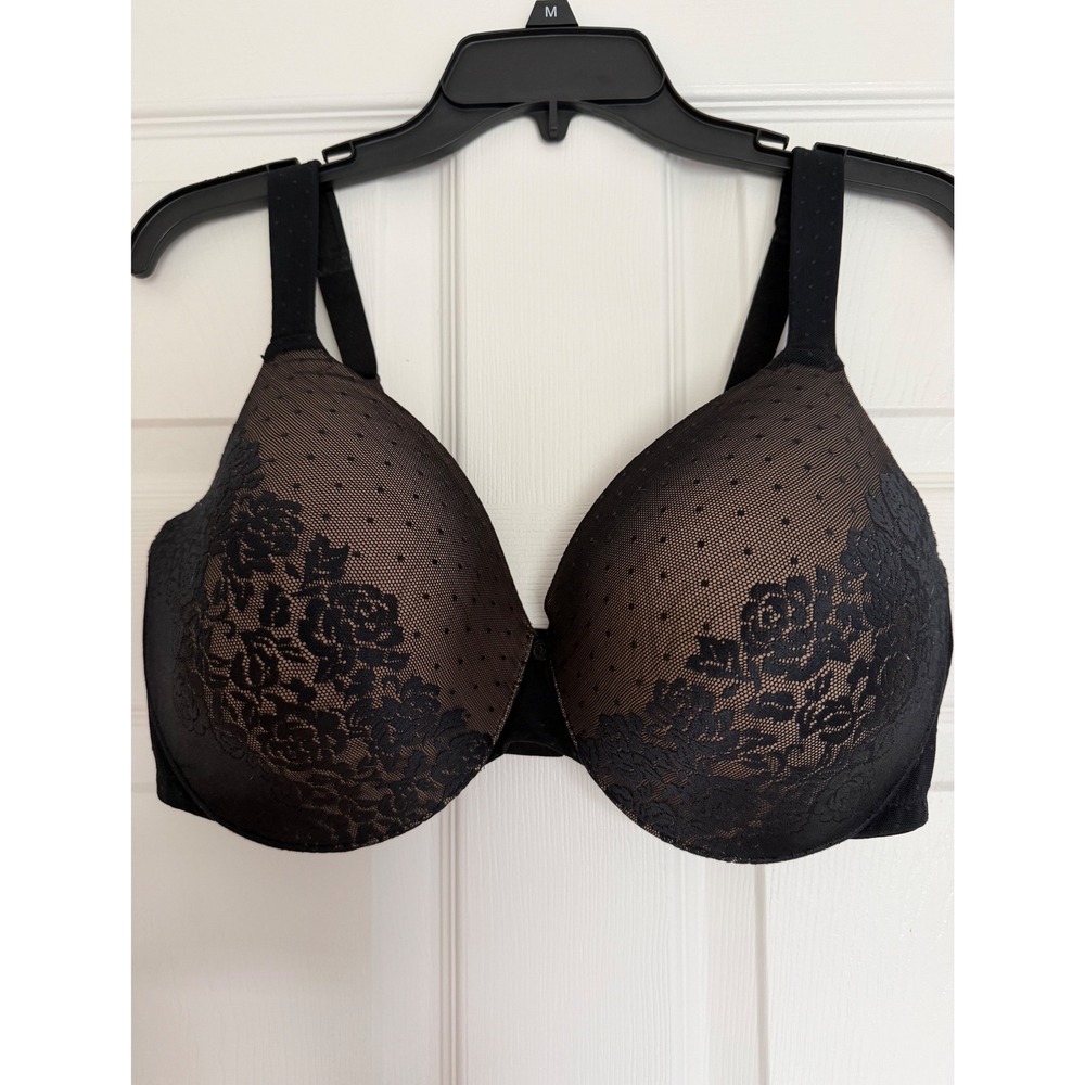 Soma Stunning Support No Show Minimizer Bra Black Lace Swiss Dot 36G 061503